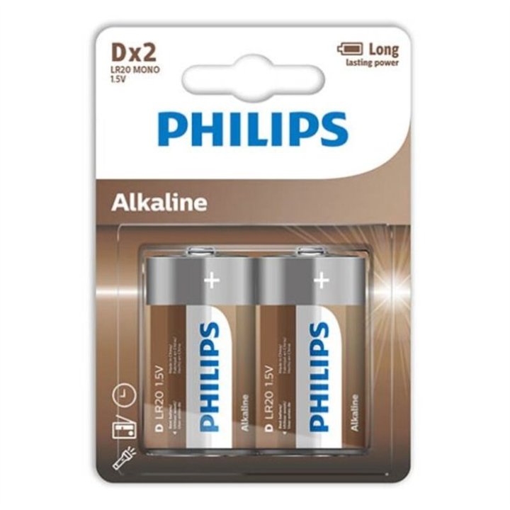 PHILIPS - ALKALINE BATTERY D LR20 BLISTER*2 - D-228435 - Teknashop Ltd