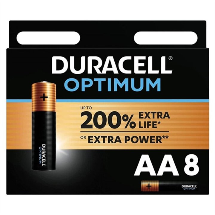 DURACELL - OPTIMUM 200 ALKALINE BATTERY AA LR6 8 UNIT - D-231870 - Teknashop Ltd