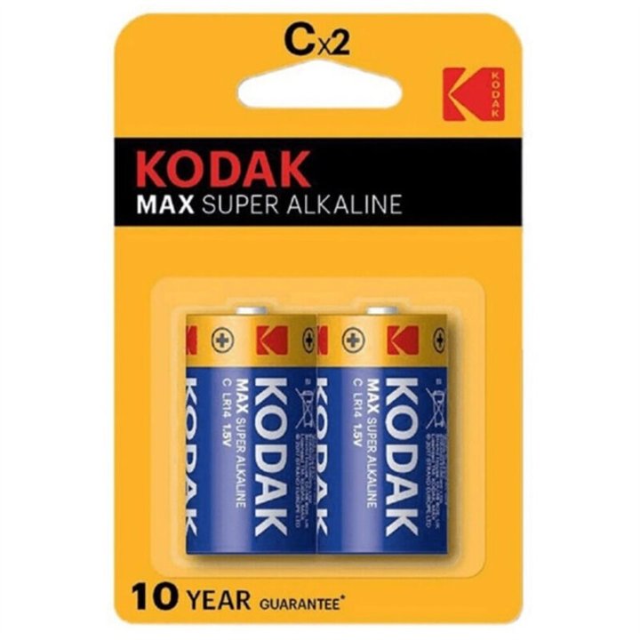 KODAK - MAX ALKALINE BATTERY C LR14 2 UNIT - D-231873 - Teknashop Ltd