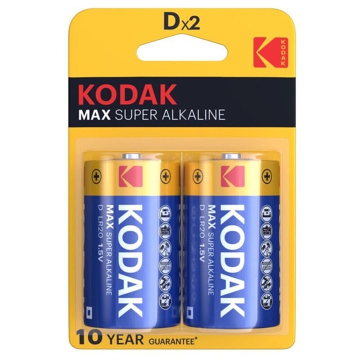 KODAK - MAX ALKALINE BATTERY D LR20 2 UNIT - D-231874 - Teknashop Ltd