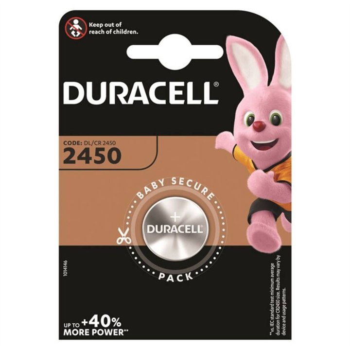 DURACELL - BUTTON BATTERY LITIO CR2450 3V 1 UNIT - D-233551 - Teknashop Ltd