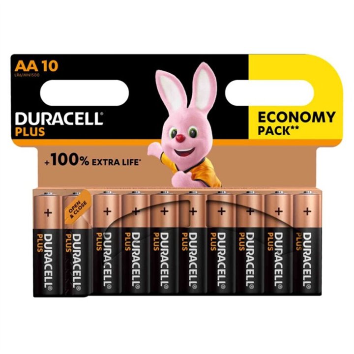 DURACELL - PLUS POWER 100 ALKALINE BATTERY AA LR6 10 UNIT - D-233553 - Teknashop Ltd