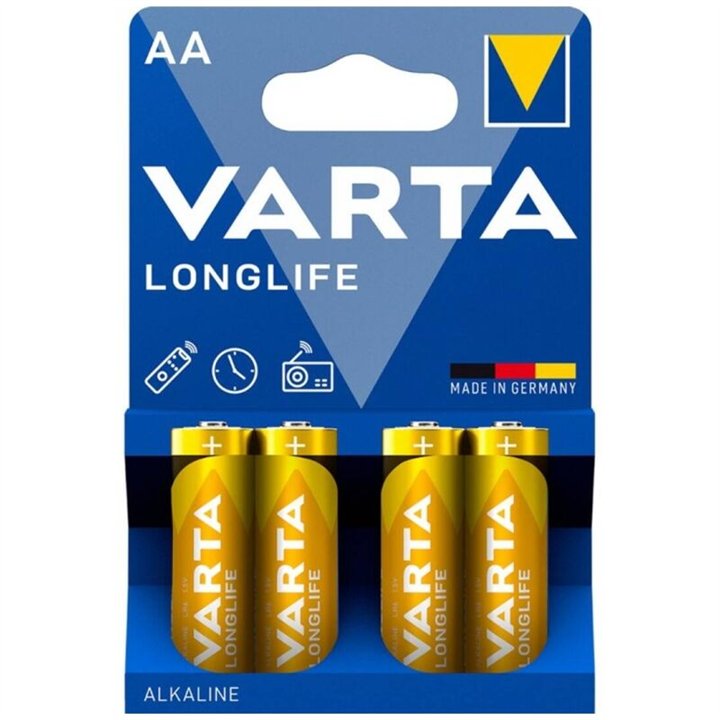 VARTA - LONGLIFE ALKALINE BATTERY AA LR6 BLISTER*4 - D-242552 - Teknashop Ltd