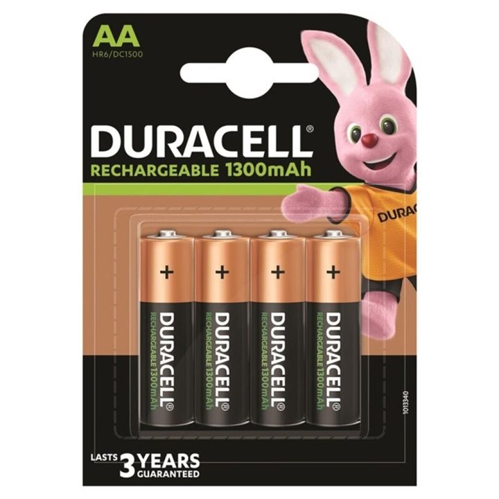 DURACELL - RECHARGEABLE BATTERY HR6 AA 1300mAh 4 UNIT - D-230389 - Teknashop Ltd