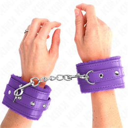 KINK - PREMIUM FUR LINED WRIST RESTRAINTS PURPLE WITH PURPLE BELT ADJUSTABLE 17-29 CM X 6 CM - D-241023