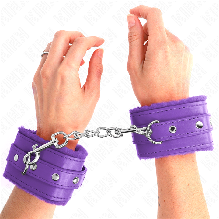 KINK - PREMIUM FUR LINED WRIST RESTRAINTS PURPLE WITH PURPLE BELT ADJUSTABLE 17-29 CM X 6 CM - D-241023