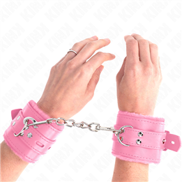 KINK - FUR LINED WRIST RESTRAINTS WITH SQUARE HOLES PINK AND PINK BELT ADJUSTABLE 17-29 CM X 6 CM - D-241030