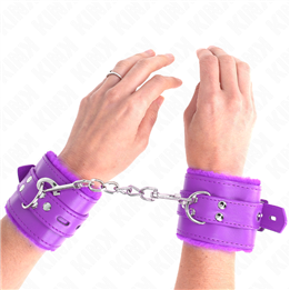 KINK - FUR LINED WRIST RESTRAINTS WITH SQUARE HOLES PURPLE AND PURPLE BELT ADJUSTABLE 17-29 CM X 6 CM - D-241031