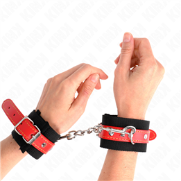 KINK - NYLON WRIST RESTRAINTS BLACK WITH LEATHERETTE RED ADJUSTABLE 19-24 CM X 5.5 CM - D-241040