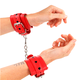KINK - RED WRIST RESTRAINTS WITH BLACK HEART INLAY ADJUSTABLE 21-28 CM X 5.5 CM - D-241055