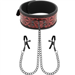 BEGME - RED EDITION COLLAR WITH NIPPLE CLAMPS WITH NEOPRENE LINING - D-229261 - Teknashop Ltd