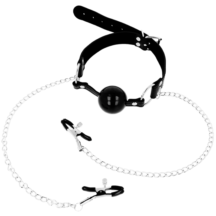 OHMAMA FETISH BLACK BALL GAG WITH NIPPLE CLAMPS - D-231899 - Teknashop Ltd