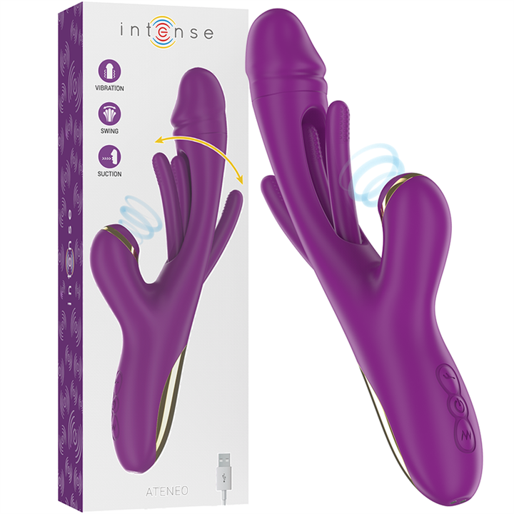 INTENSE - ATENEO RECHARGEABLE MULTIFUNCTION VIBRATOR 7 VIBRATIONS WITH OSCILLATING TONGUE AND PURPLE SUCTION - D-236482