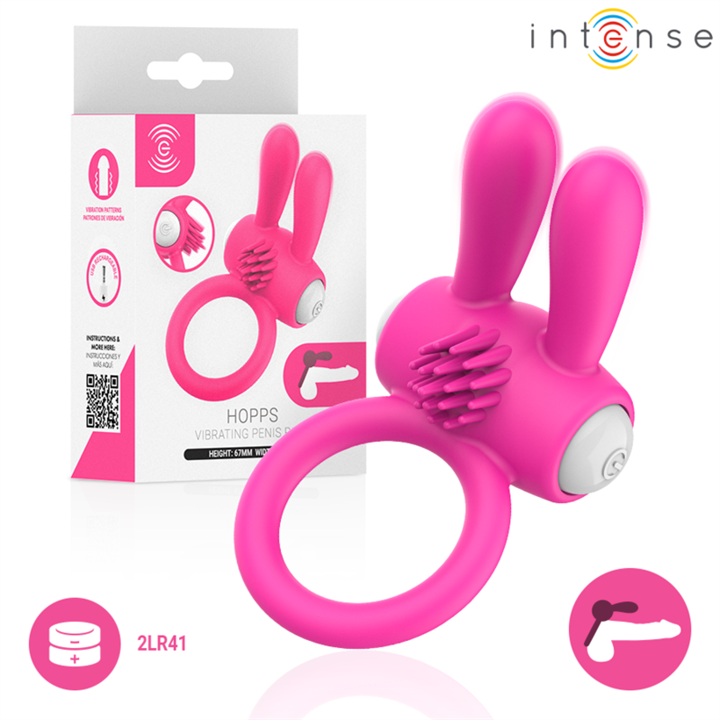 INTENSE - HOPPS VIBRATING PENIS RING WITH CLITORAL STIMULATION PINK - D-246279
