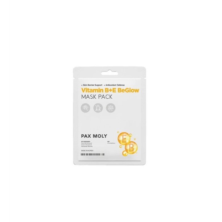 PaxMoly, Be Glow, Vitamin B+E, Brightening & Illuminating, Sheet Mask, Face, Day & Night, 25 ml - Teknashop Ltd