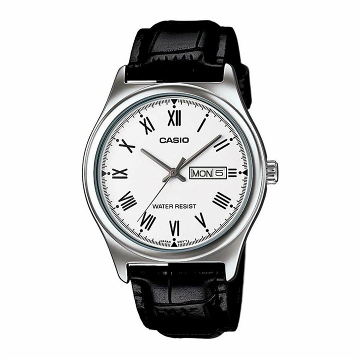 CASIO COLLECTION Mod. DAY DATE ROMAN INDEXES, LEATHER - WHITE - WW.MTP-V006L-7BUDF - Teknashop Ltd