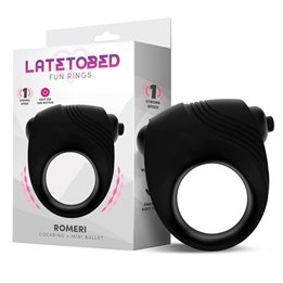 Romeri Ring + Vibrating Bullet Silicone Black - LT-690 - Teknashop Ltd