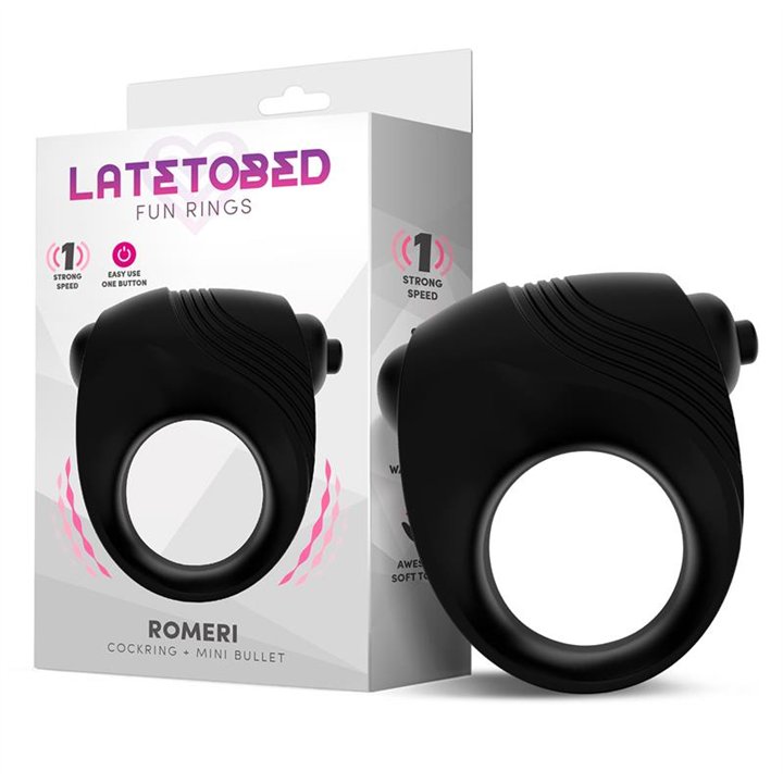 Romeri Ring + Vibrating Bullet Silicone Black - LT-690 - Teknashop Ltd