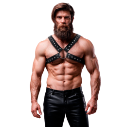 FETISH SUBMISSIVE ATTITUDE - MENS CROSS-OVER ECO-LEATHER CHEST HARNESS WITH STUDS - D-235867