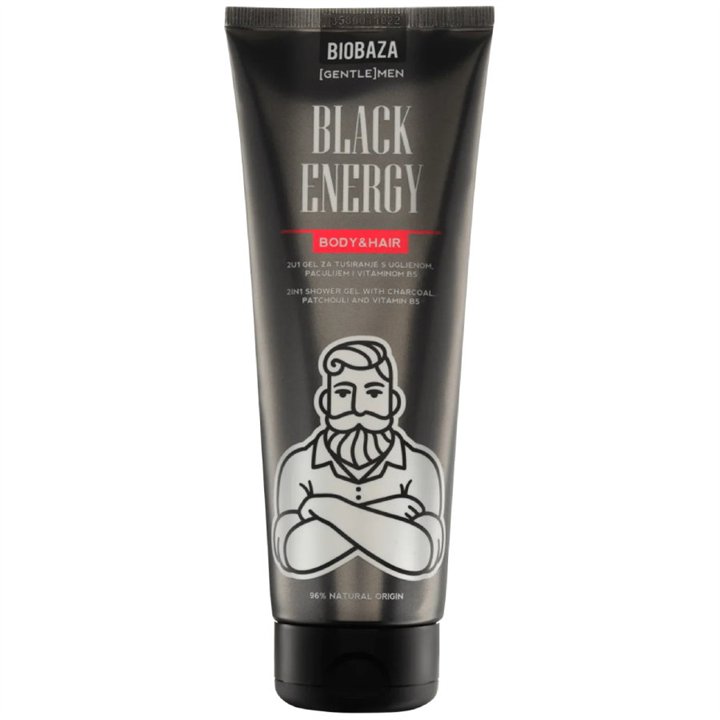 Biobaza, Black Energy, Shower Gel & Shampoo 2-In-1, Charcoal, 220 ml