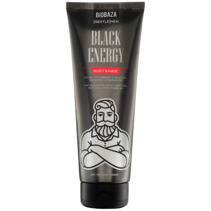 Biobaza, Black Energy, Shower Gel & Shampoo 2-In-1, Charcoal, 220 ml