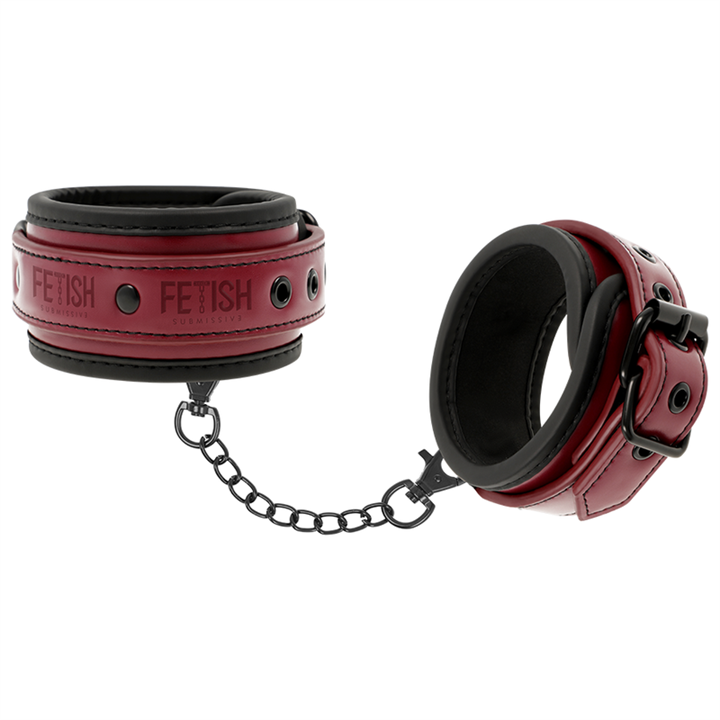 FETISH SUBMISSIVE DARK ROOM - VEGAN LEATHER ANKLE HANDCUFFS WITH NEOPRENE LINING - D-227424