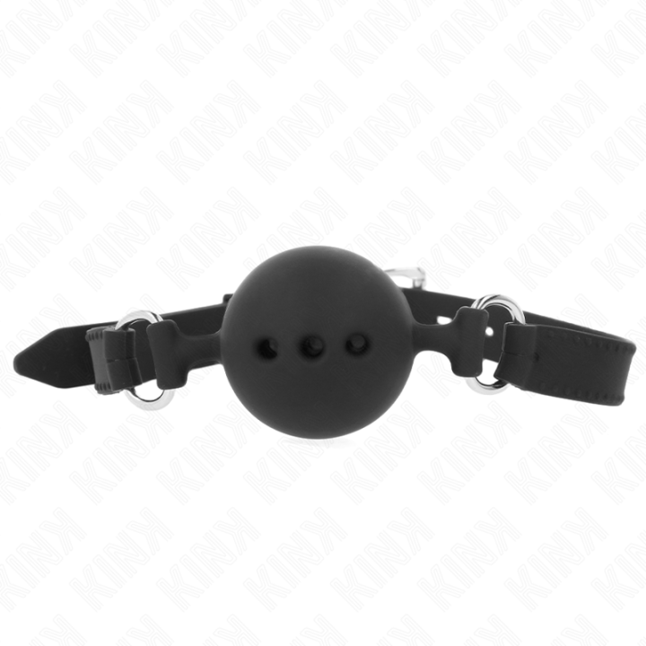 KINK - FULL SILICONE GAG 55 x 2 CM WITH 4.5 CM BALL SIZE M BLACK ADJUSTABLE 35-51 CM - D-240815
