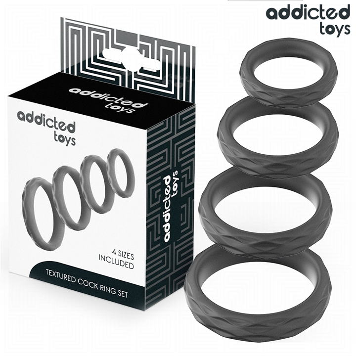 ADDICTED TOYS - TEXTURED COCK RING SET 4 SIZES - D-244829