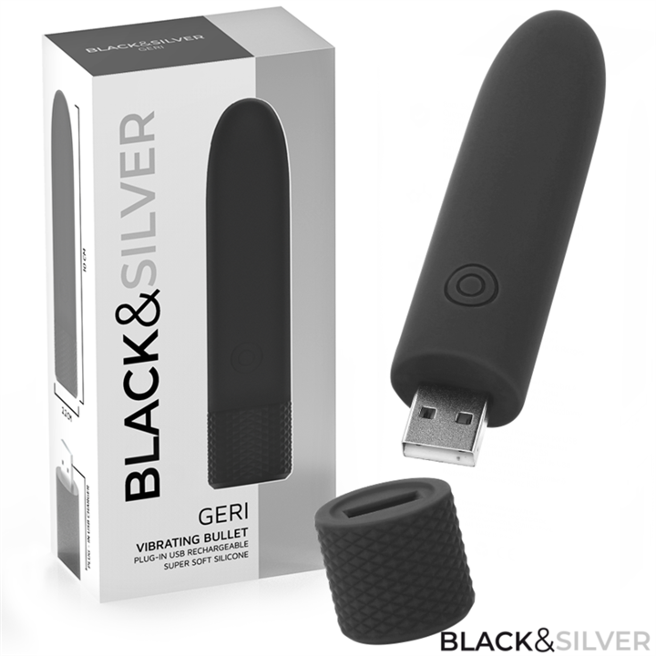 BLACK & SILVER - GERI USB RECHARGEABLE VIBRATING BULLET 8 VIBRATIONS BLACK 10 X 2.2 CM - D-241919