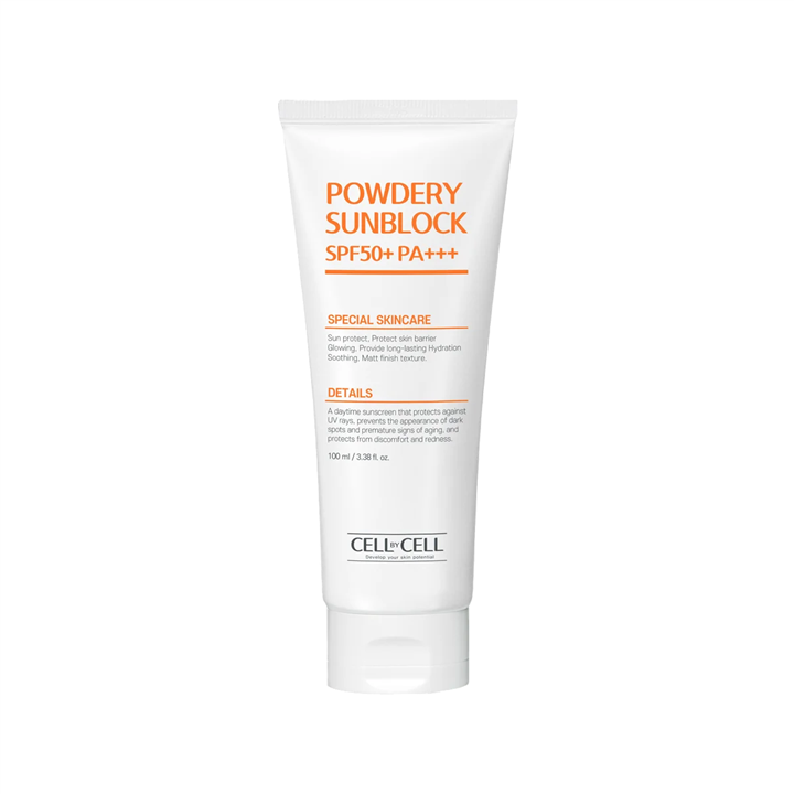 Cell By Cell, Powdery Sunblock, Protecting The Skin Barrier, Sunscreen Cream, For Face, SPF 50+, 100 ml