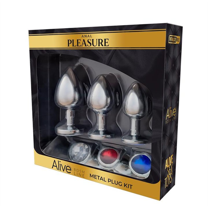 3 Metal Butt Plug Set with Jewel - A-70892