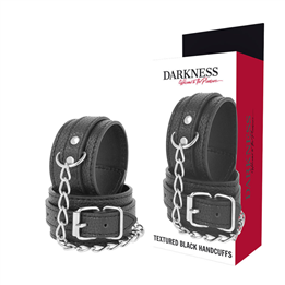 DARKNESS - BLACK TEXTURED LEATHER HANDCUFFS - D-226691
