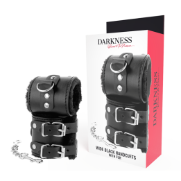 DARKNESS - BLACK ADJUSTABLE LEATHER HANDCUFFS WITH LINING - D-221234