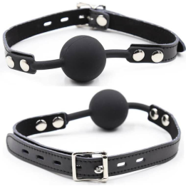 OHMAMA FETISH - SILICONE BALL GAG WITH LEATHER BELT (PADLOCK INCLUDED) - D-230342