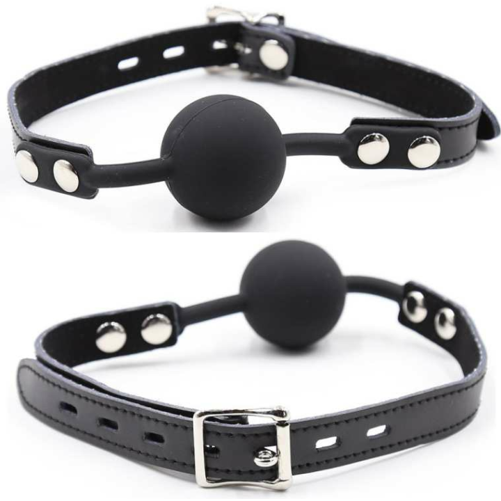 OHMAMA FETISH - SILICONE BALL GAG WITH LEATHER BELT (PADLOCK INCLUDED) - D-230342