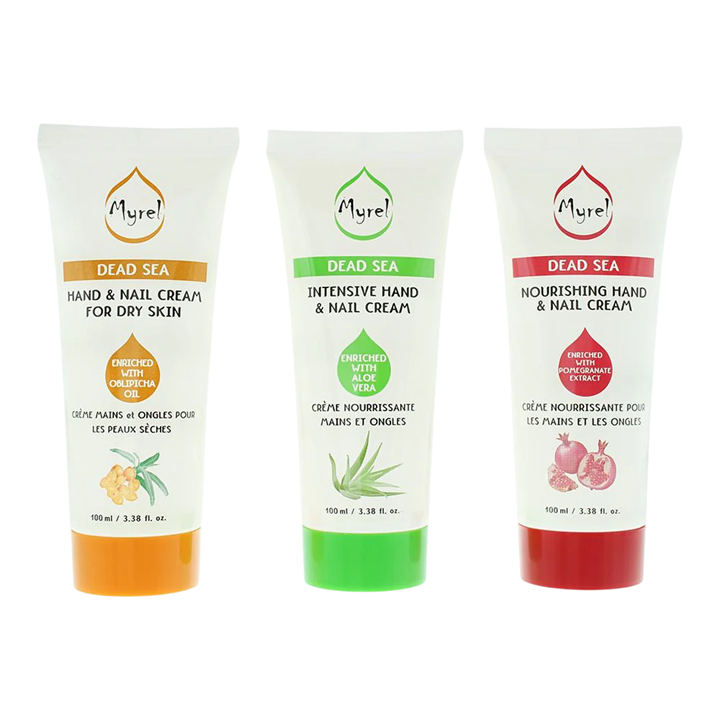 Set Myrel: Dead Sea, Hydration, Hand Cream, Aloe Vera, 100 ml + Dead Sea, Hydrating, Hand Cream, Pomegranate, 100 ml + Dead Sea,