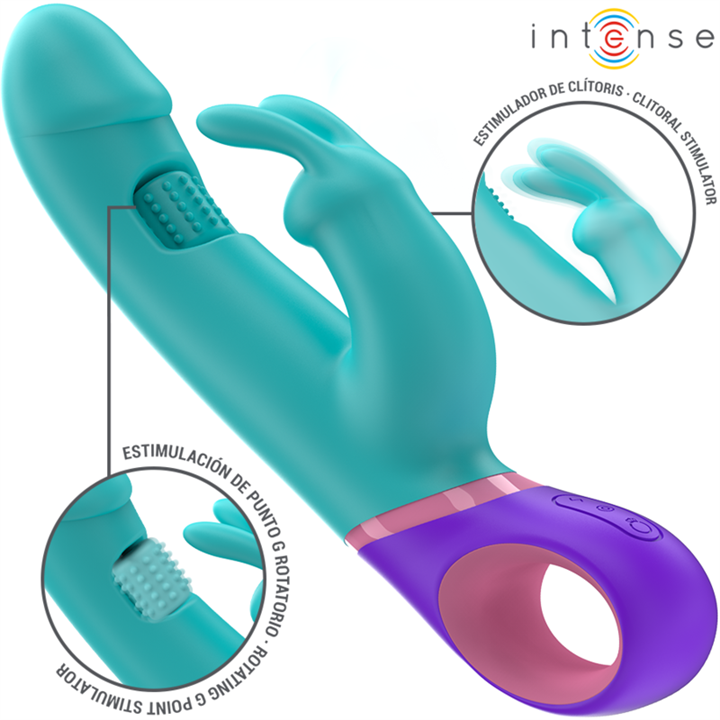 INTENSE - MONICA RABBIT VIBRATOR WITH ROTATING G-SPOT STIMULATOR BLUE - D-241960 - Teknashop Ltd