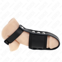 KINK - LEATHER PENIS CAGE RING WITH ADJUSTABLE COATED BALL DIVIDER STRAP - D-241250 - Teknashop Ltd