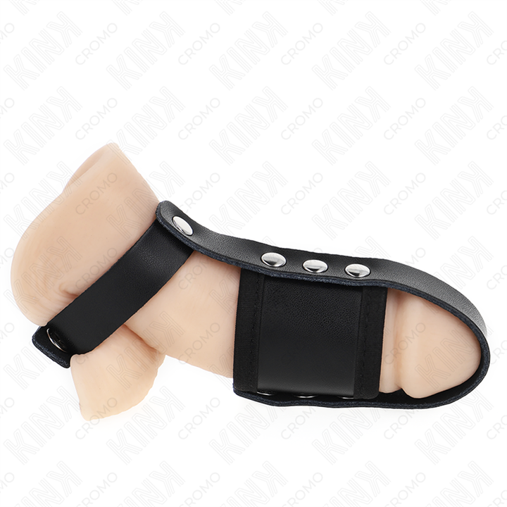 KINK - LEATHER PENIS CAGE RING WITH ADJUSTABLE COATED BALL DIVIDER STRAP - D-241250 - Teknashop Ltd