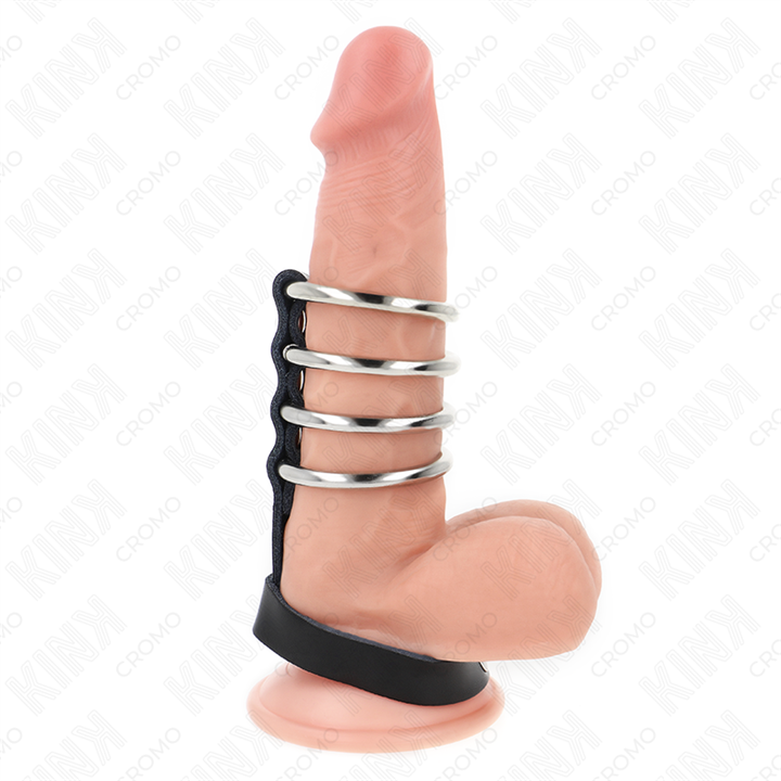 KINK - 4 METAL PENIS RINGS 3.8 CM CONNECTED WITH LEATHER STRAP 22 X 1.5 CM AND PRESSURE CLOSURE - D-241285