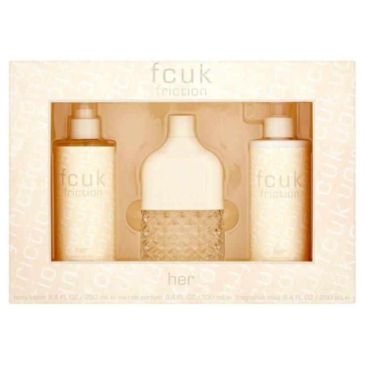 Set Fcuk: Friction, Eau De Parfum, For Women, 100 ml + Friction, Hydrates, Body Lotion, 250 ml + Friction, Scented Spray, For Wo