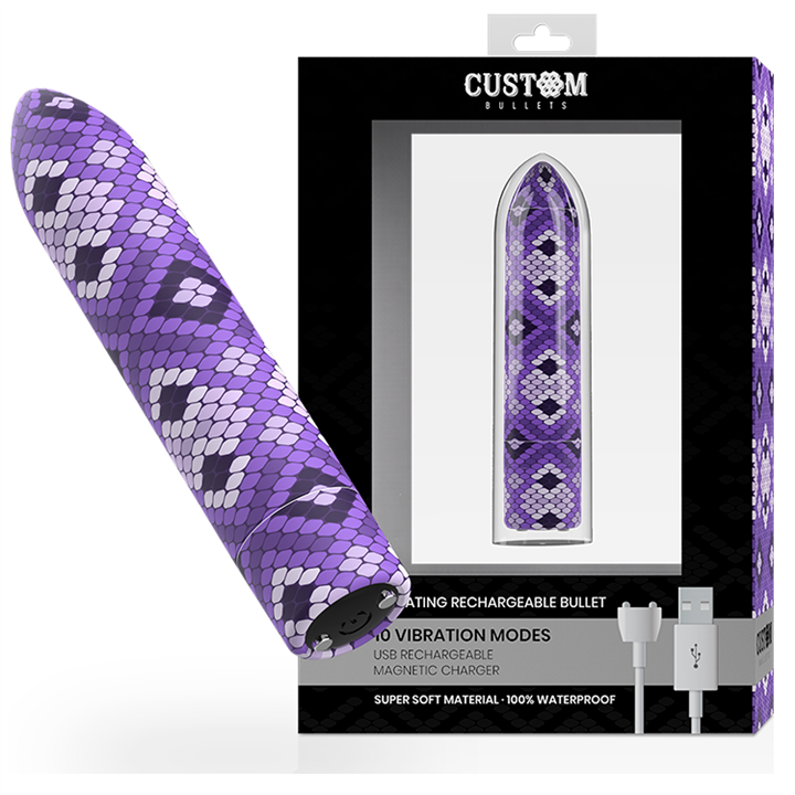 CUSTOM BULLETS - RECHARGEABLE SNAKE PURPLE MAGNETIC BULLET 10 INTENSITIES - D-225612