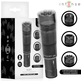 INTENSE - KURT MINI MASSAGER WITH 4 INTERCHANGEABLE HEADS BLACK - D-245646