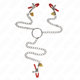 KINK - BELL TRIPLE NIPPLE AND CLIT CLAMPS RED WITH CHAIN 30 CM - D-240989