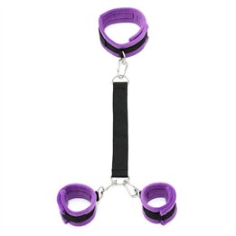 Handcuffs to Collar with Leash Adjustable Purple - R7029