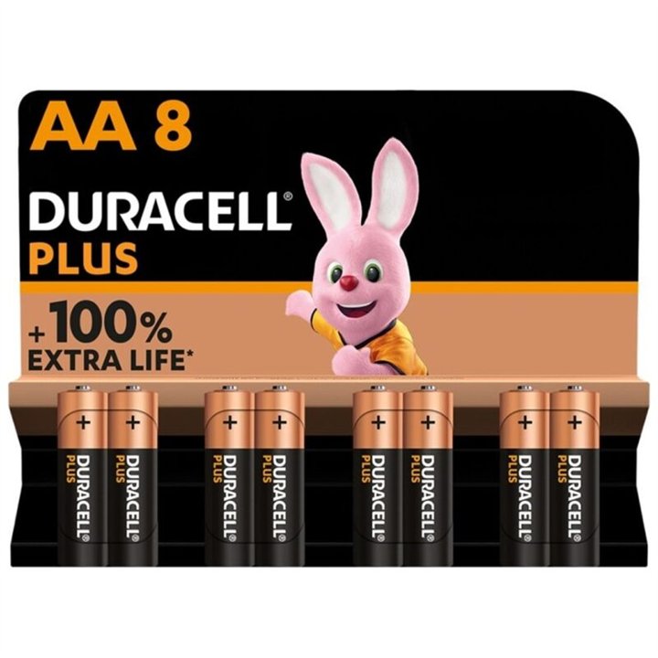 DURACELL - PLUS POWER 100 ALKALINE BATTERY AA LR6 8 UNIT - D-230395 - Teknashop Ltd