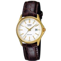 CASIO COLLECTION Mod. LADY DATE LEATHER - WHITE, GOLD INDEXES - WW.LTP-1183Q-7ADF - Teknashop Ltd