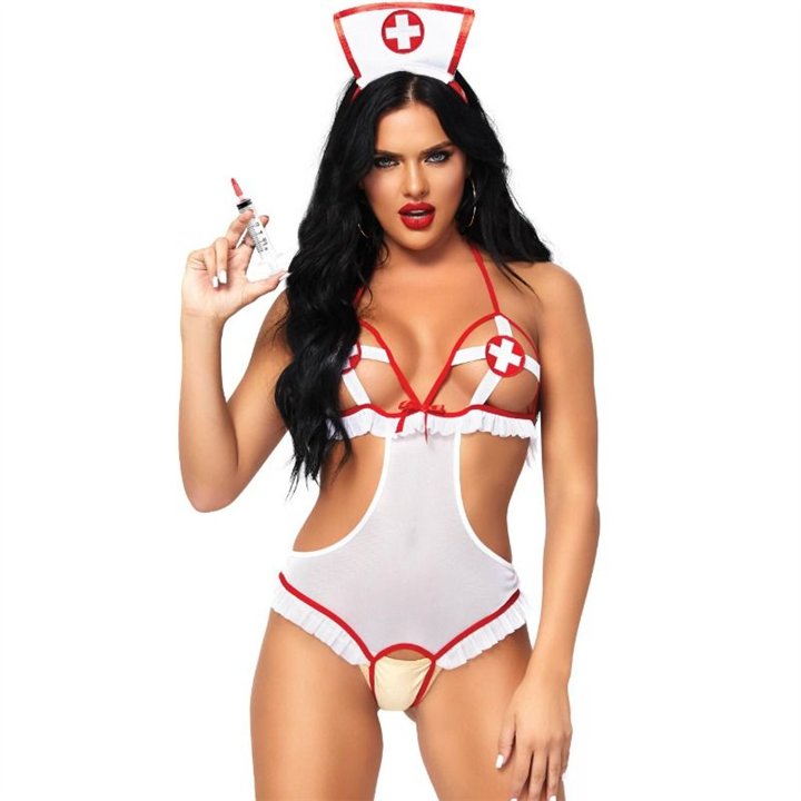 LEG AVENUE - NURSE OPEN CROTHLESS TEDDY ONE SIZE - D-216453 - Teknashop Ltd