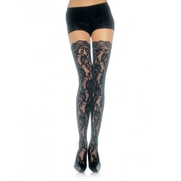 LEG AVENUE - FLORAL LACE STOCKINGS - 9762 BLACK