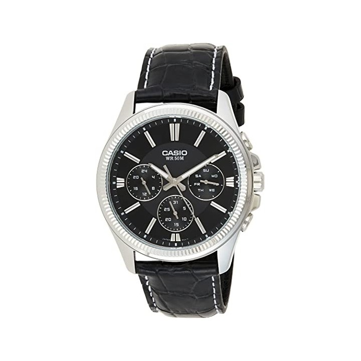 CASIO Mod. DAY DATE MULTIFUNCTION, LEATHER - BLACK - WW.MTP-1375L-1AVDF - Teknashop Ltd
